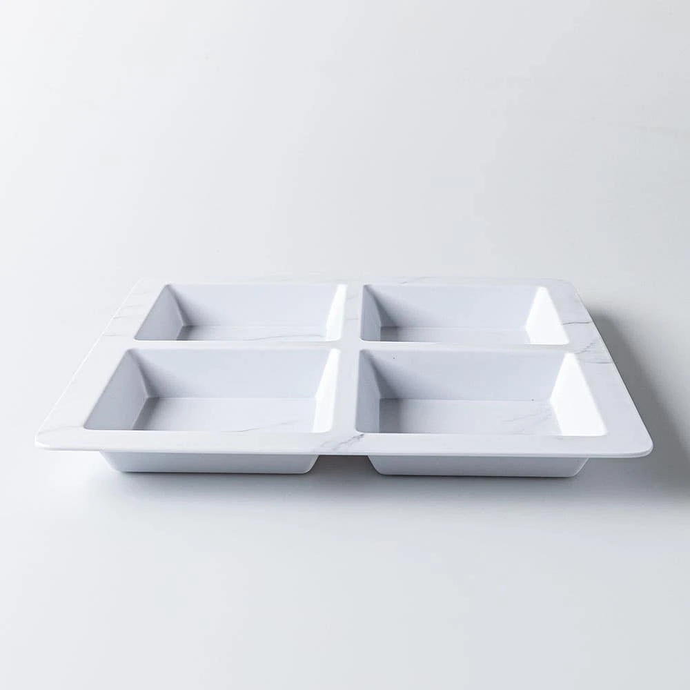 KSP Enzo Melamine 4-Section Serve Tray 13.5" Sq. (Marble White)