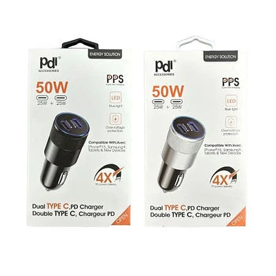 PDI Premium 'Type-C' Car Charger USB with 2 Slots (Asstd.)