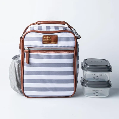 Fit & Fresh Thayer 'Linen Stripe' Thermal Lunch Bag (Grey/White)