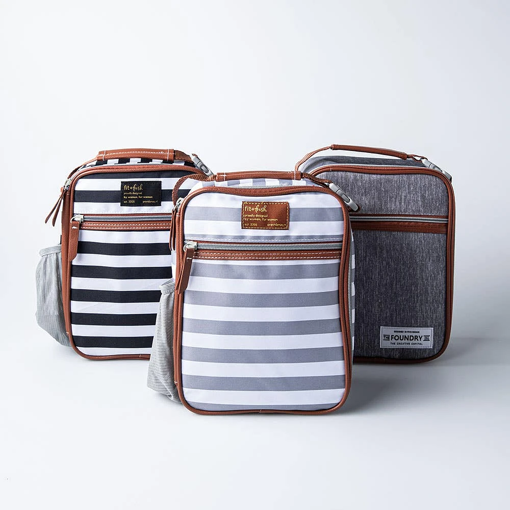 Fit & Fresh Thayer 'Linen Stripe' Thermal Lunch Bag (Grey/White)