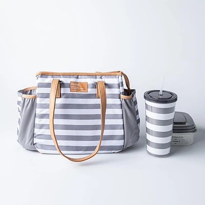 Fit & Fresh Copley 'Linen Stripe' Thermal Lunch Bag (Grey/White)