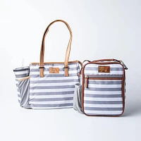 Fit & Fresh Copley 'Linen Stripe' Thermal Lunch Bag (Grey/White)