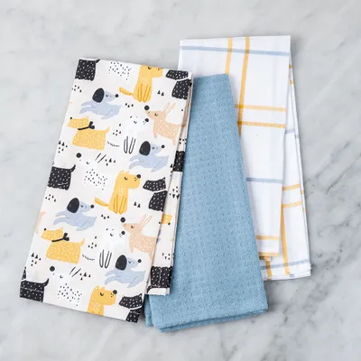 Harman Combo 'Dogs' Cotton Kitchen Towel - Set of 3 (Multi Colour)
