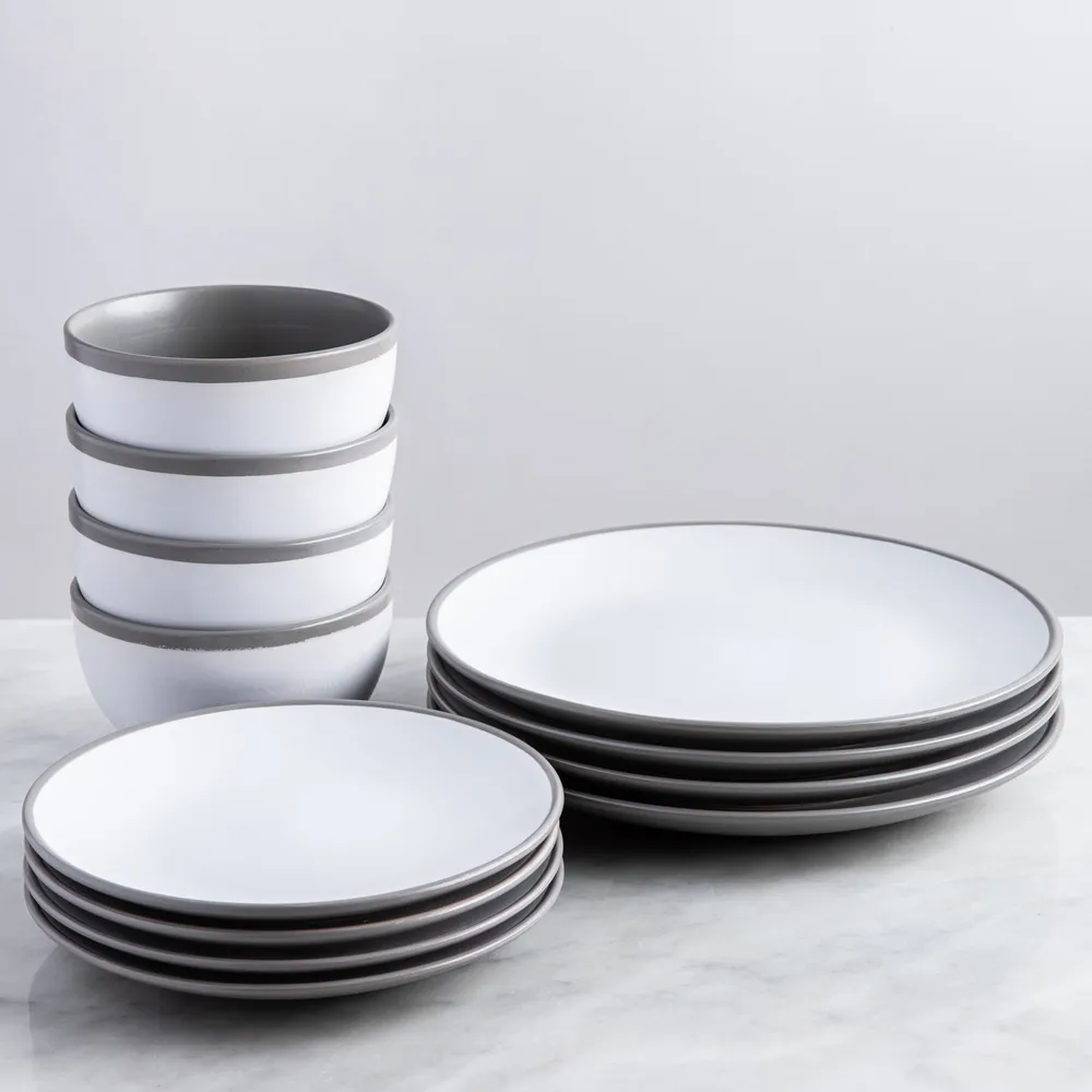 H2K 'Luna' Stoneware Dinnerware - Set of 12 (White/Grey)