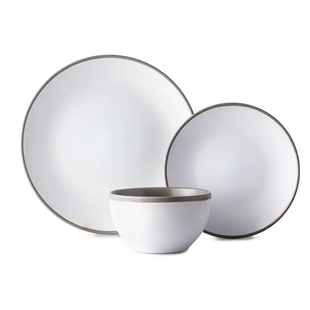 H2K 'Luna' Stoneware Dinnerware - Set of 12 (White/Grey)