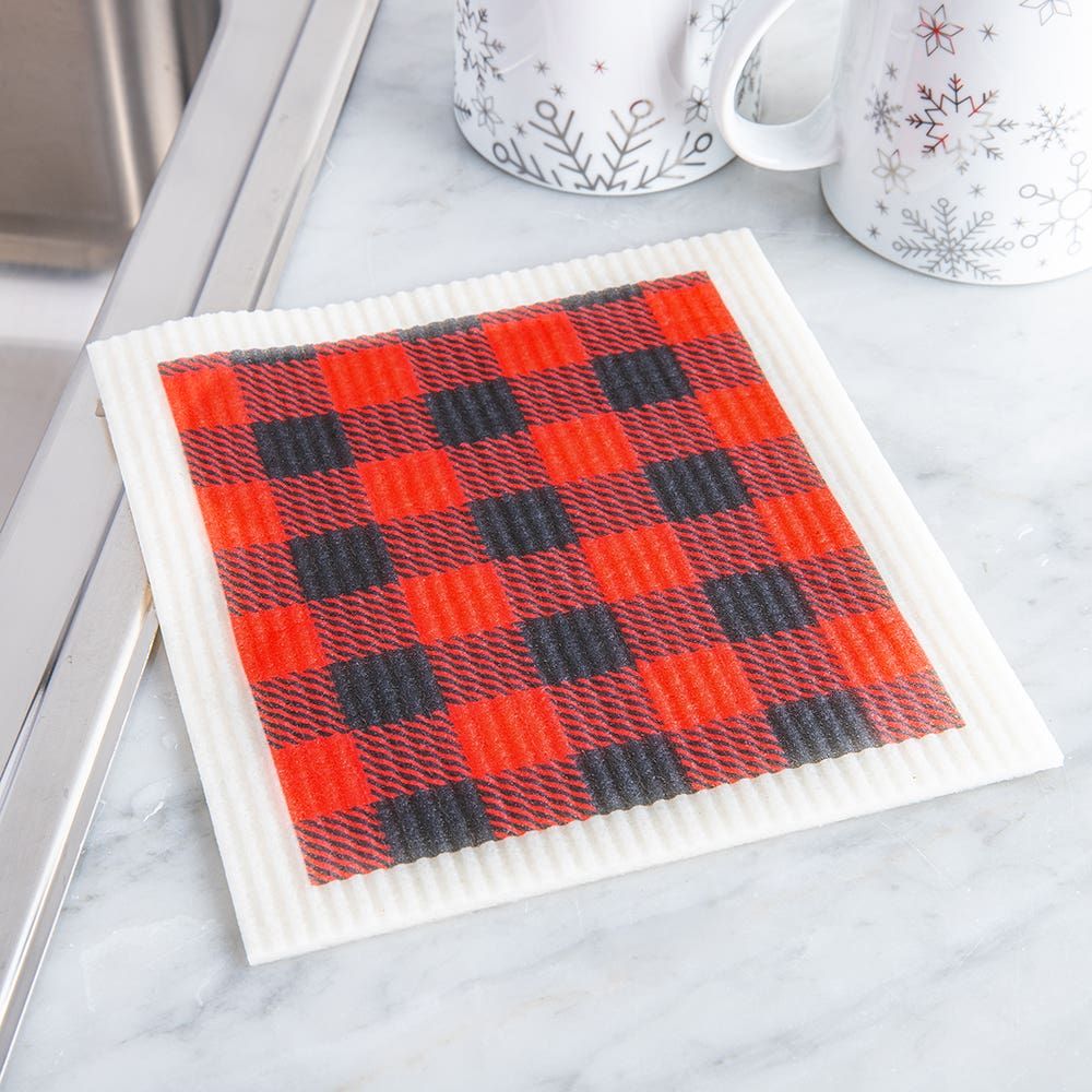 Harman Christmas 'Buffalo Check' Reusable Sponge Cloth (Black/Red)