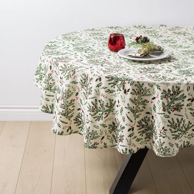 Harman Christmas Holly Cotton Tablecloth 70" Round (Multi Colour)