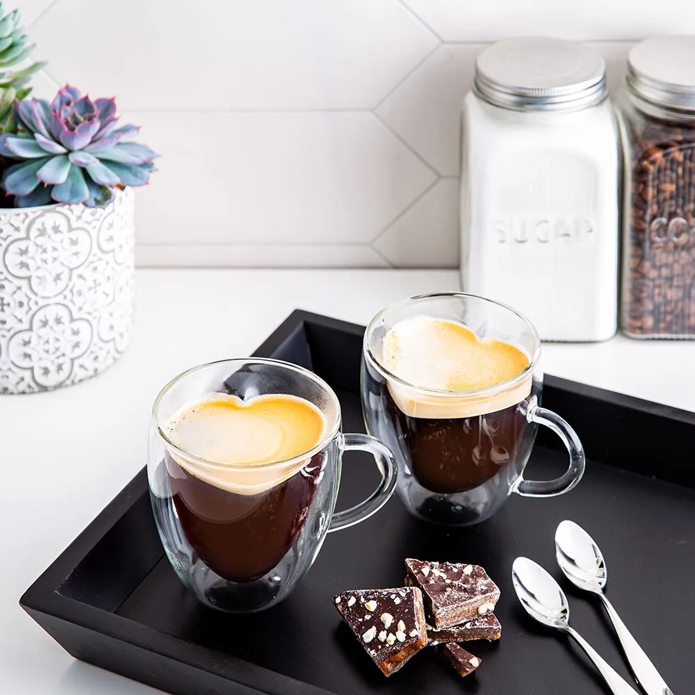 S&Co Barista Amore Double Wall Glass Coffee Mug - Set of 2