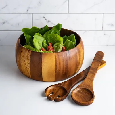Gibson Laurel Acacia Wood Salad Bowl Combo - Set of 3 (Brown)