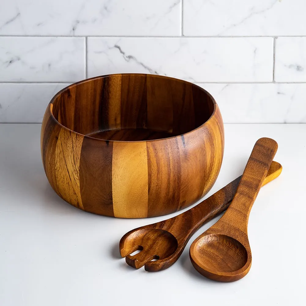 Gibson Laurel Acacia Wood Salad Bowl Combo - Set of 3 (Brown)