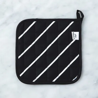 Kitchen Style Printed 'Butcher Stripe' Pot Holder (Black)