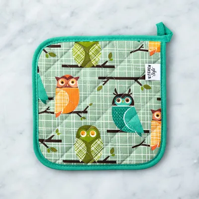 Kitchen Style Printed 'Owls' Pot Holder (Green)
