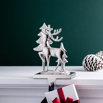 KSP Christmas Mantel 'Deer' Zinc Alloy Stocking Holder (Silver)