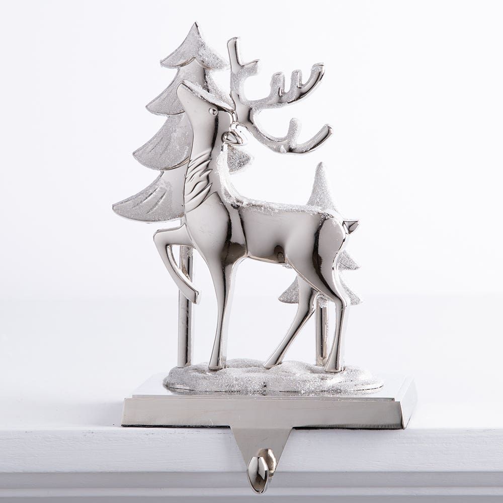 KSP Christmas Mantel 'Deer' Zinc Alloy Stocking Holder (Silver)