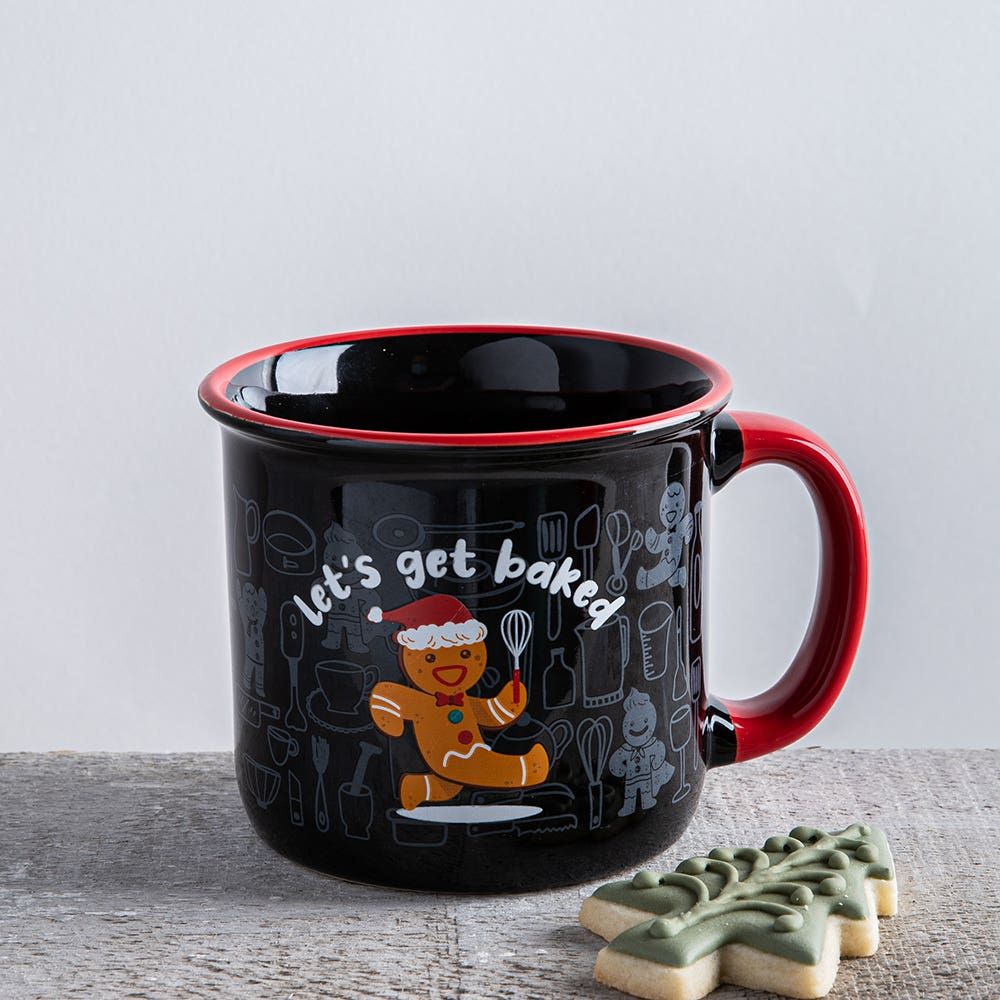 KSP Christmas Camper Mug 'Get Baked' Ceramic Mug (Black)