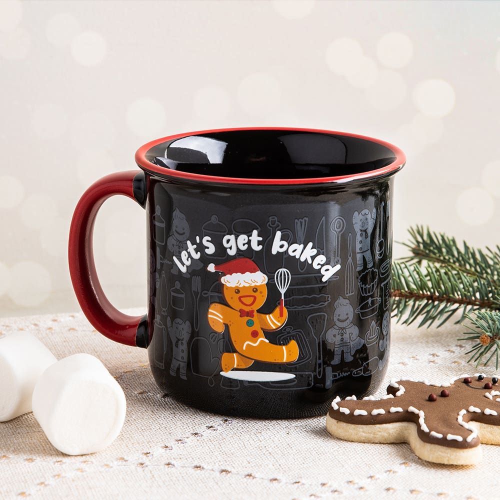 KSP Christmas Camper Mug 'Get Baked' Ceramic Mug (Black)