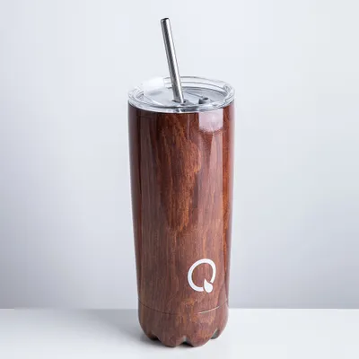 KSP Quench 'Wood Grain' Double Wall Tumbler with Straw