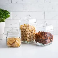 KSP Loop 'Square' Glass Canister with Lid - Set of 3 (Clear)