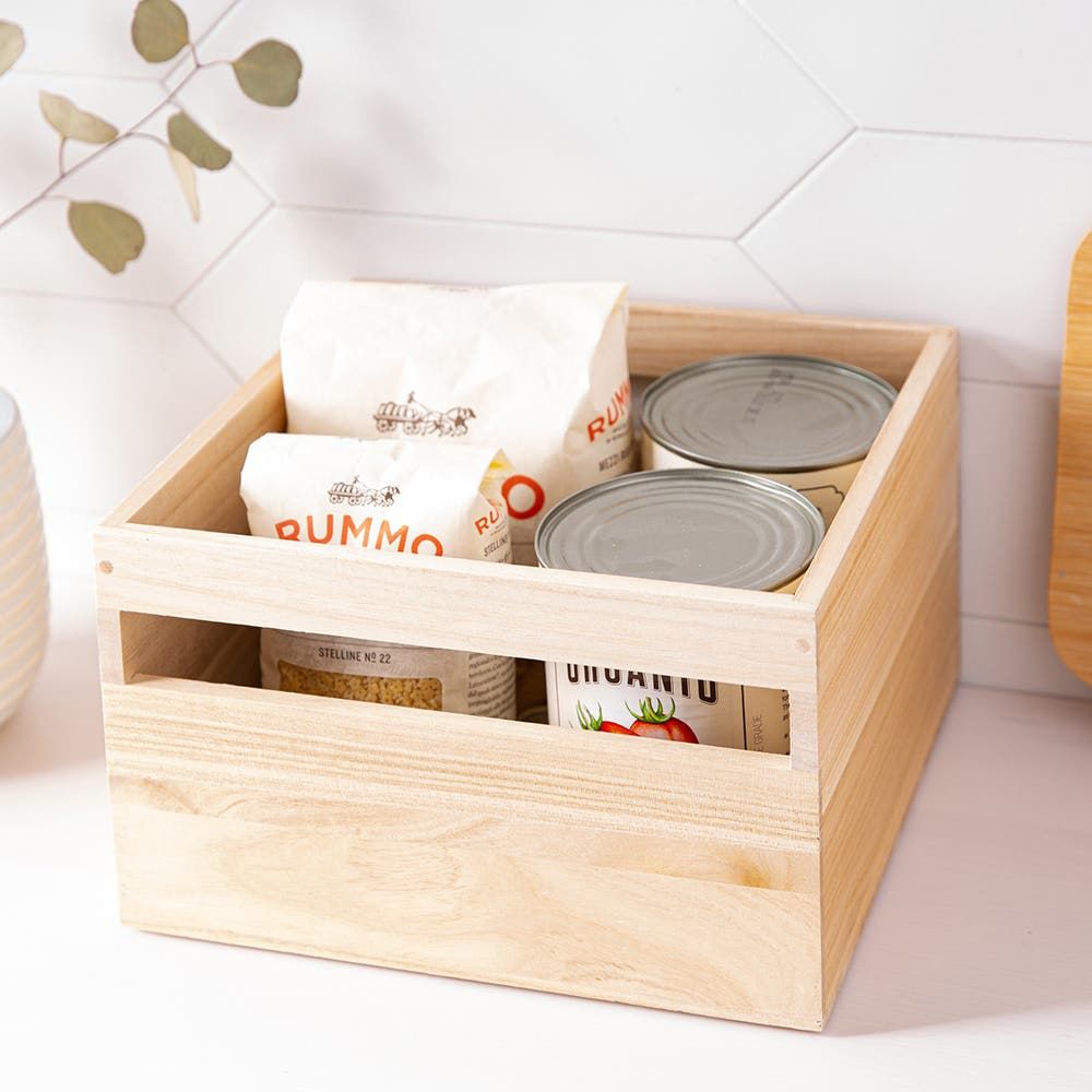 iDesign Ecowood Natural Paulownia Wood Storage Bin with Handles