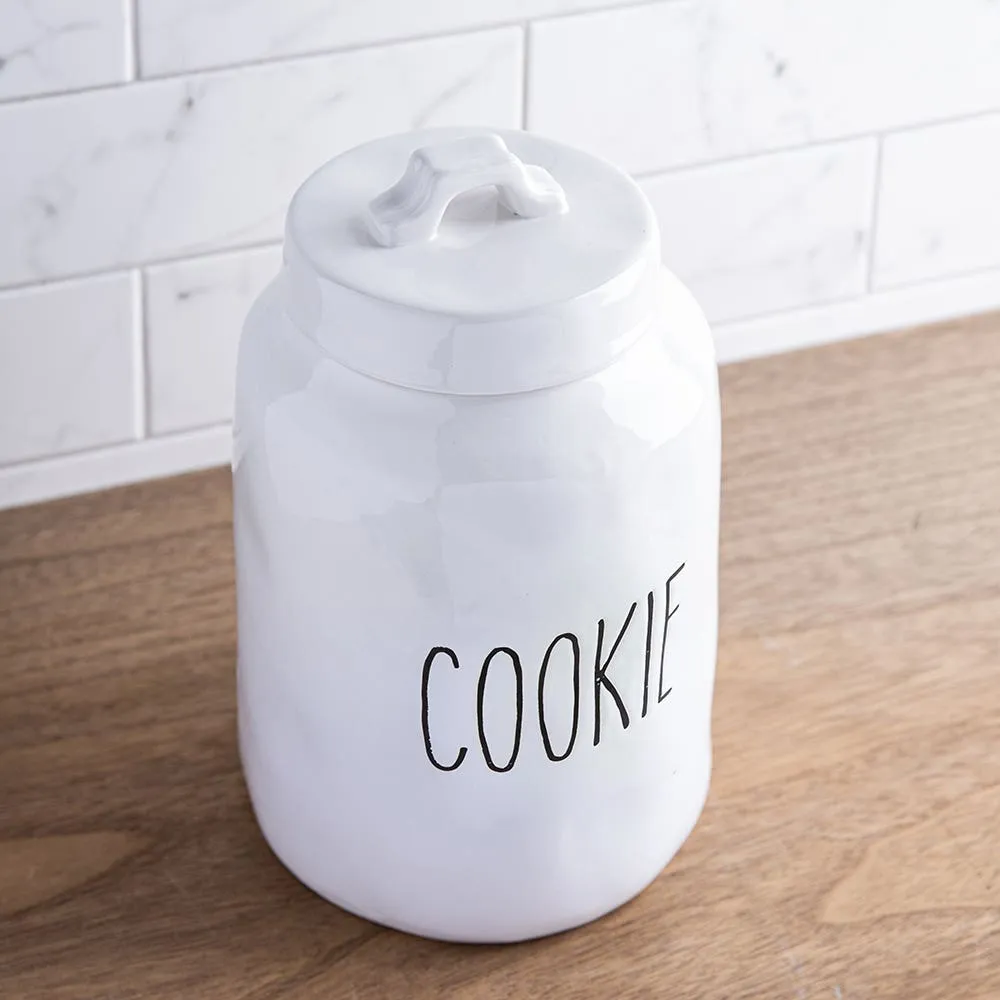 Farmhouse Modern Ceramic Cookie Jar with Lid (White)
