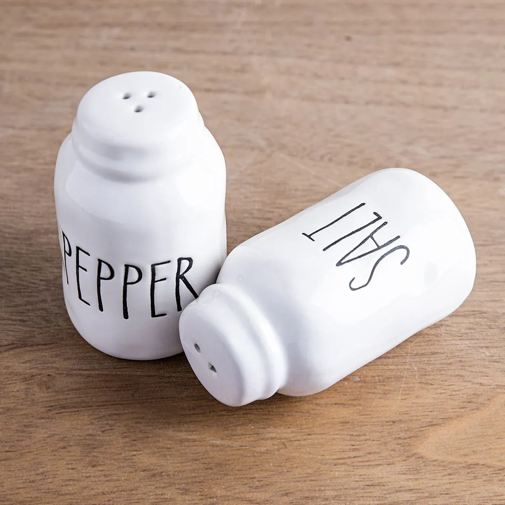 White Ceramic Salt and Pepper Shaker Set, Farmhouse Salt and