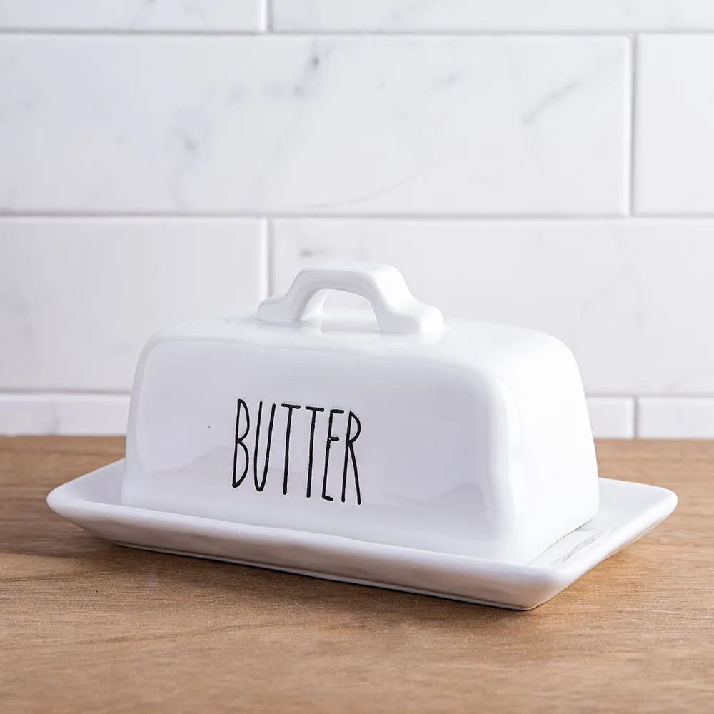 Farmhouse Modern Ceramic Butter Dish with Lid (White)