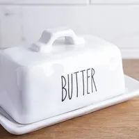 Farmhouse Modern Ceramic Butter Dish with Lid (White)