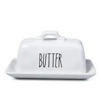 Farmhouse Modern Ceramic Butter Dish with Lid (White)