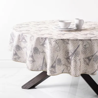 Texstyles Printed 'Paris' Polyester Tablecloth 70" Round (Charcoal)