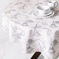 Easycare Printed 'Paris' Polyester Tablecloth 70" Round (Charcoal)