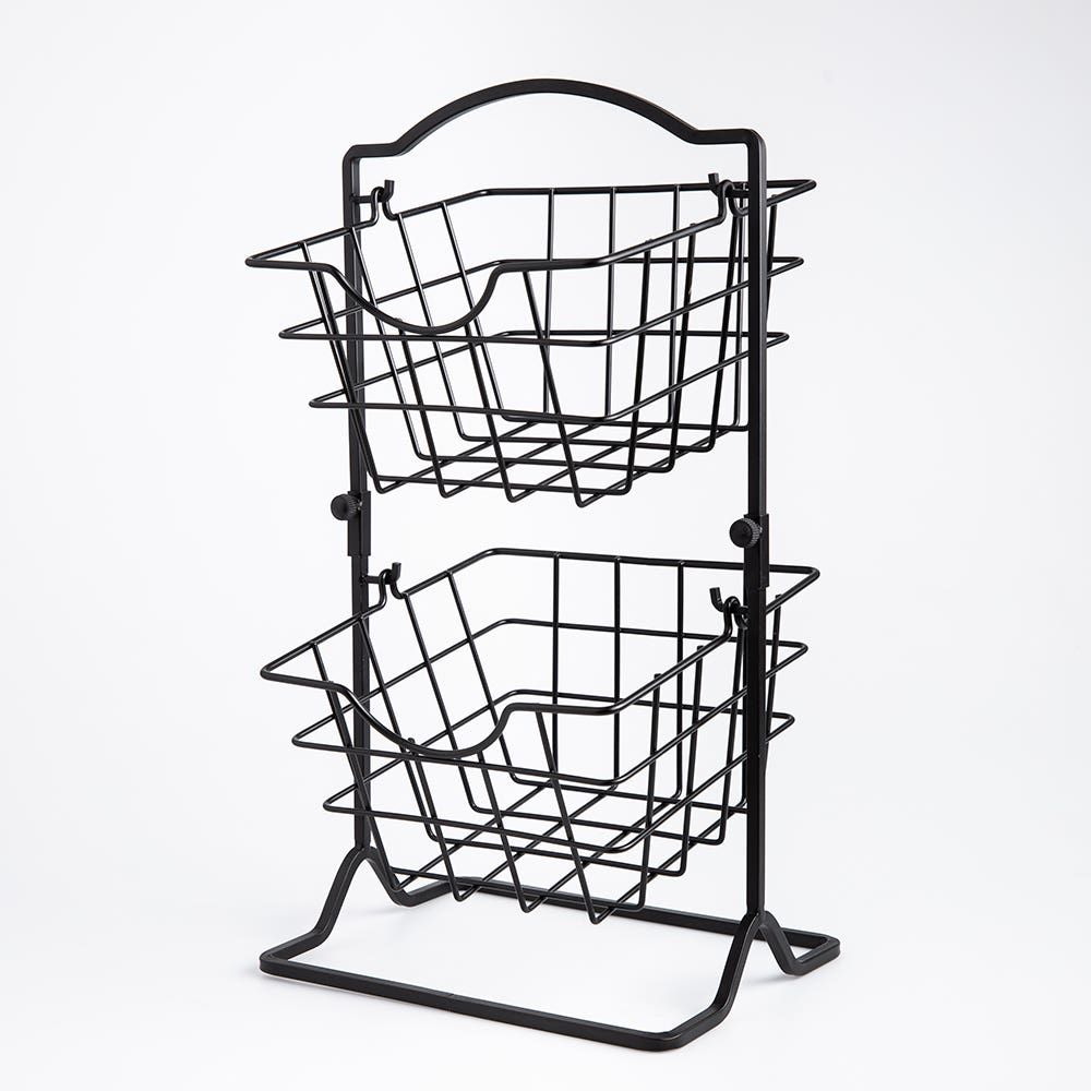 KSP Farmhouse 2-Tier Wire Hanging Basket (Black) 25 x 18.5 x 46 cm