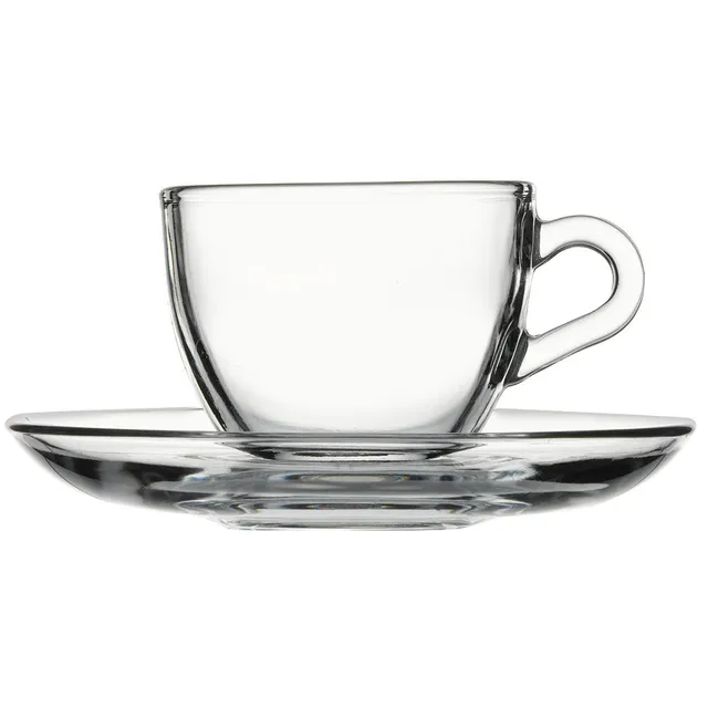 Pasabahce Vela II Glass Cappuccino Cup & Saucer - Set of 6