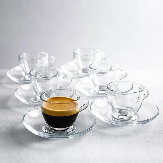 Pasabahce Vela Cappuccino Clear Glass Cup-Saucer 12 pc