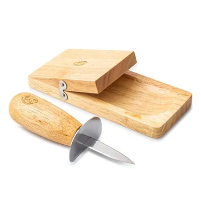Natural Living Bamboo Oyster Knife Set with Hand Guard (Natural)