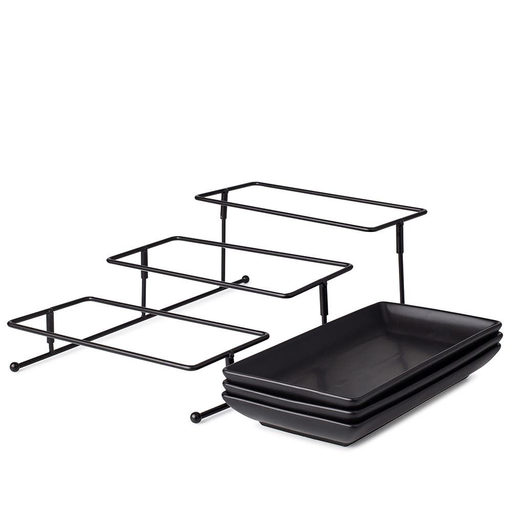 KSP Strata '3-Tier' Porcelain Buffet Plate Rect (Matte Black)