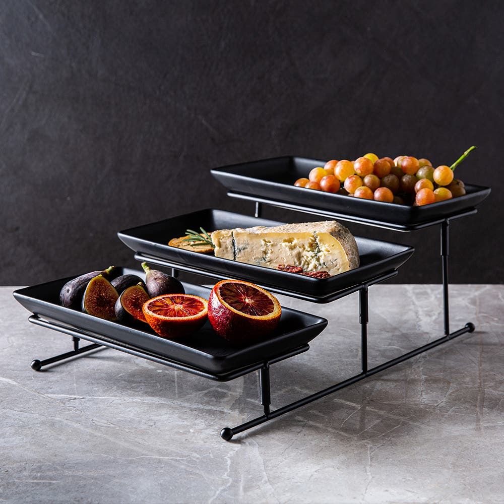 KSP Strata '3-Tier' Porcelain Buffet Plate Rect (Matte Black)