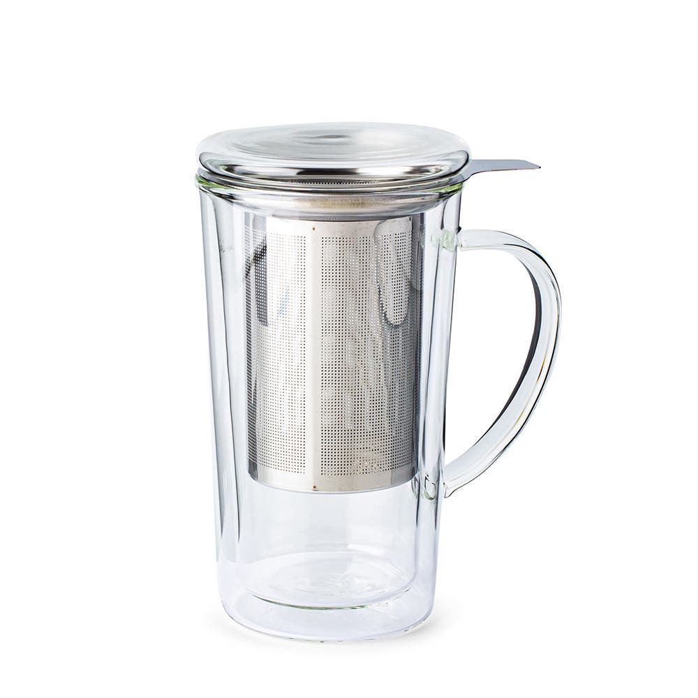 KSP Milano Double Wall Glass Tea Mug with  Mesh Infuser 400ml (Clear)