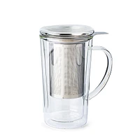 KSP Milano Double Wall Glass Tea Mug with  Mesh Infuser 400ml (Clear)