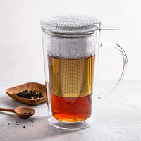 KSP Milano Double Wall Glass Tea Mug with  Mesh Infuser 400ml (Clear)