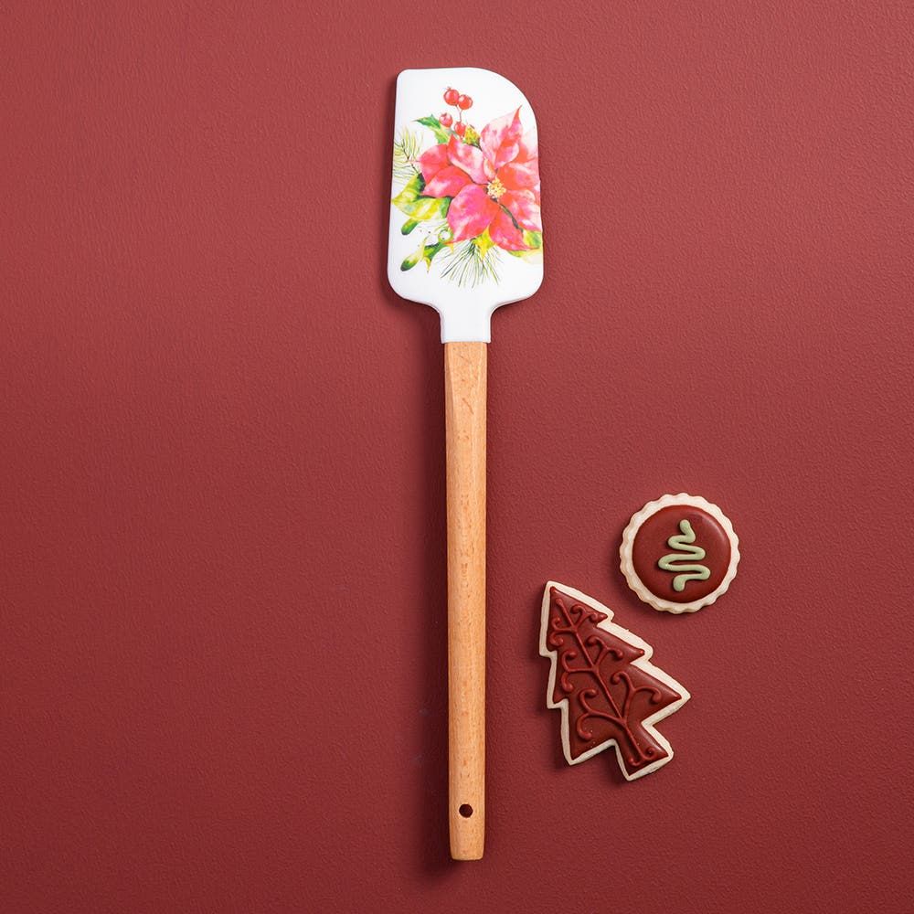 KSP Christmas Cook 'Poinsettia' Silicone Spatula with Wood Handle