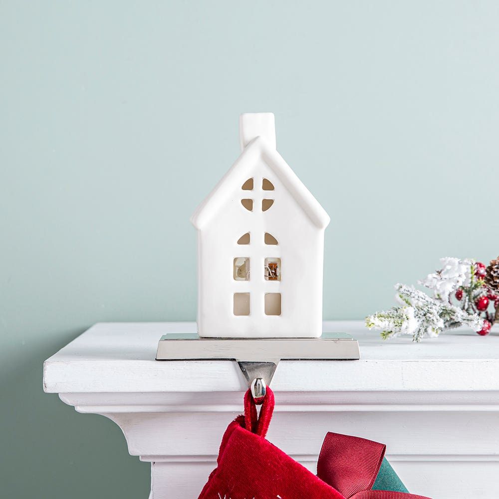 KSP Christmas Mantel 'Schoolhouse' Ceramic LED Stocking Holder