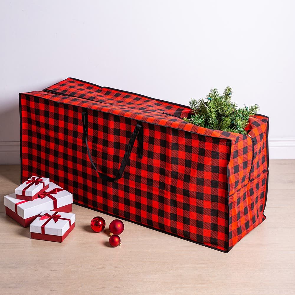 KSP Xmas Soft Storage 'Buffalo Check' Fabric Xmas Tree Bag (Black/Red)