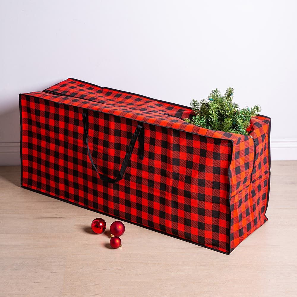 KSP Xmas Soft Storage 'Buffalo Check' Fabric Xmas Tree Bag (Black/Red)