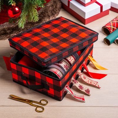 KSP Xmas Soft Storage 'Buffalo Check' Ribbon Box (Black/Red)