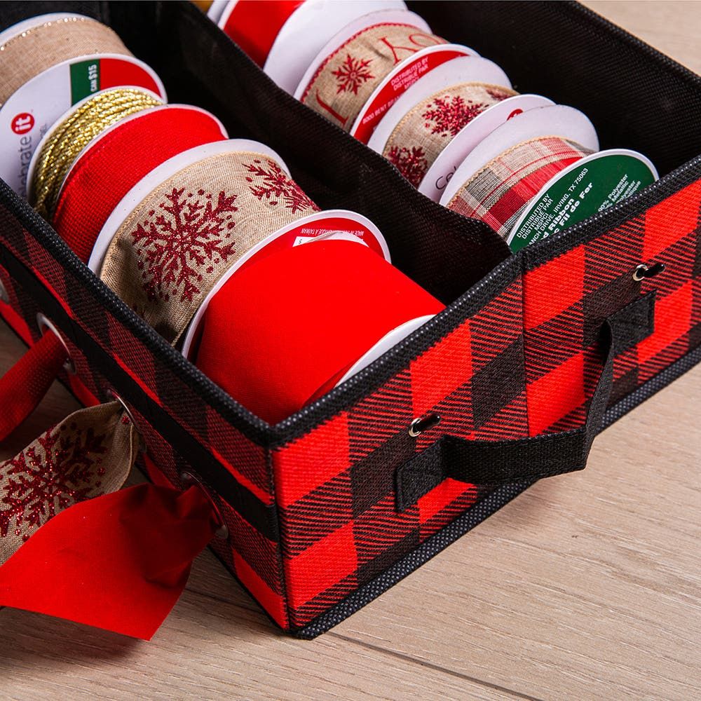 KSP Xmas Soft Storage 'Buffalo Check' Ribbon Box (Black/Red)