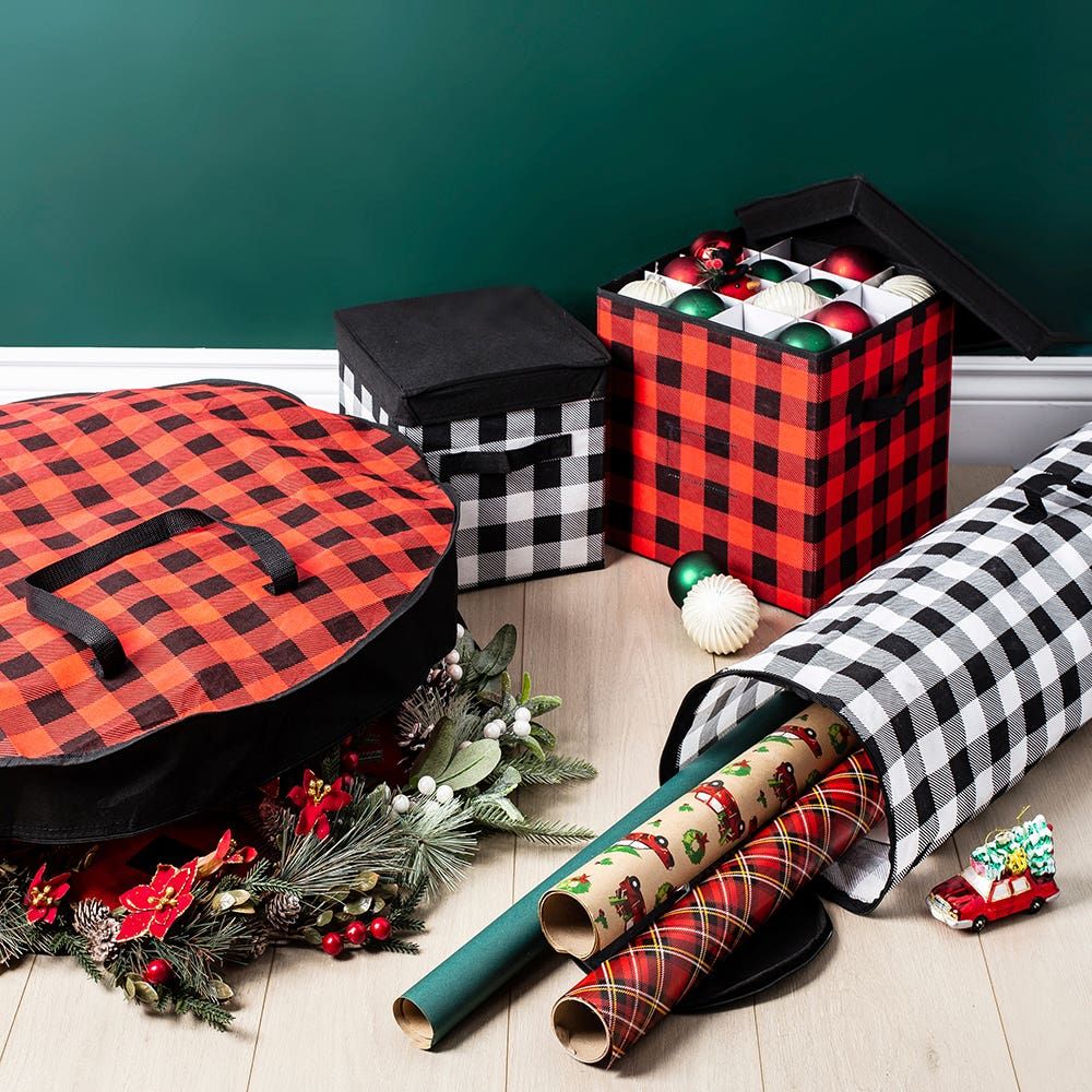 KSP Xmas Soft Storage 'Buffalo Check' Ribbon Box (Black/Red)