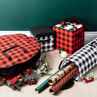 KSP Xmas Soft Storage 'Buffalo Check' Ribbon Box (Black/Red)