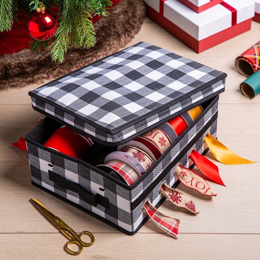 KSP Xmas Soft Storage 'Farmhouse' Ribbon Box (White/Black)