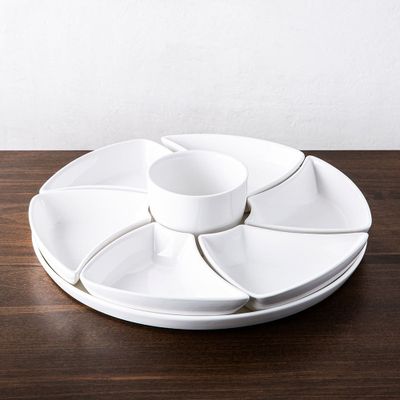 KSP Floria Porcelain Dishes with  Tray - Set of 8 (White)
