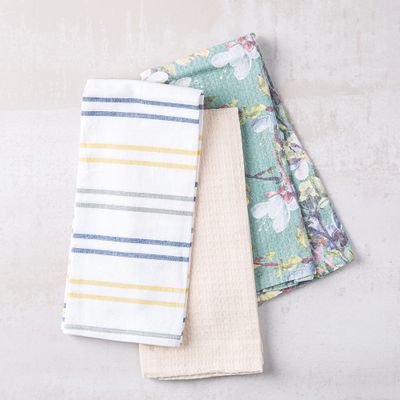 Harman Combo 'Magnolia' Cotton Kitchen Towel - Set of 3 (Blue)